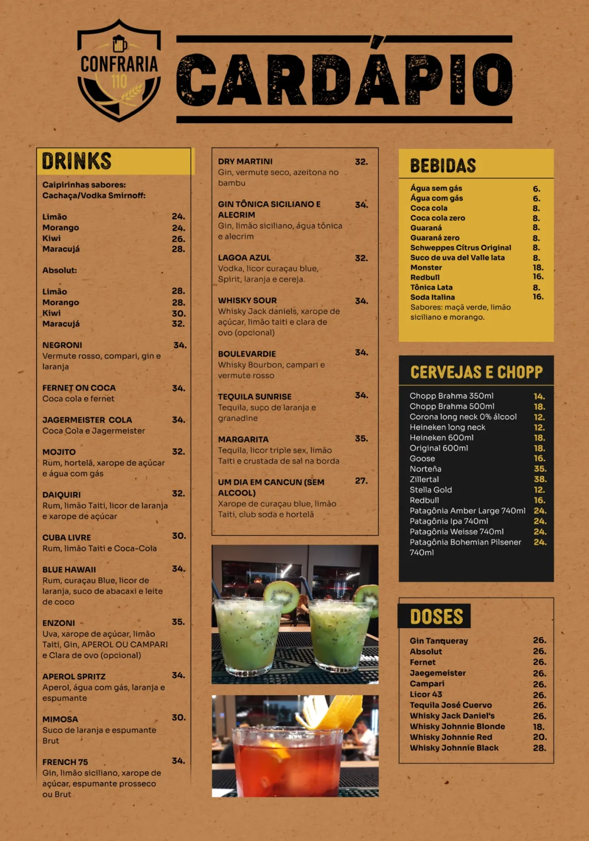 Carta de bebidas da Confraria 110