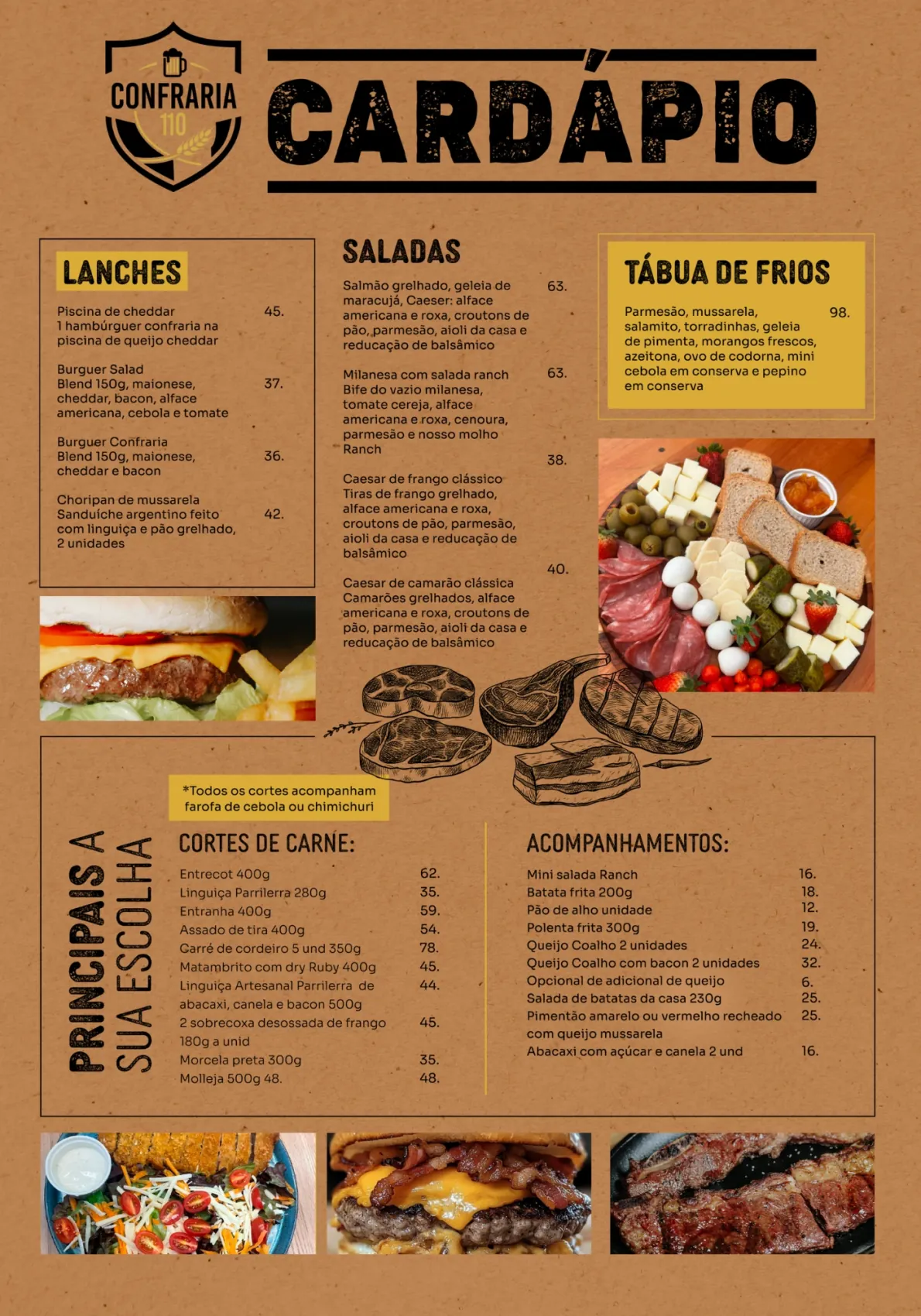 Cardápio de comida da Confraria 110